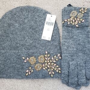 Anthropolgie Bejeweled Beanie And Glove Set NWT